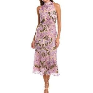 Sam Elderman Lavender Floral Lace Sequin High Neck Dress Small Formal Cocktail